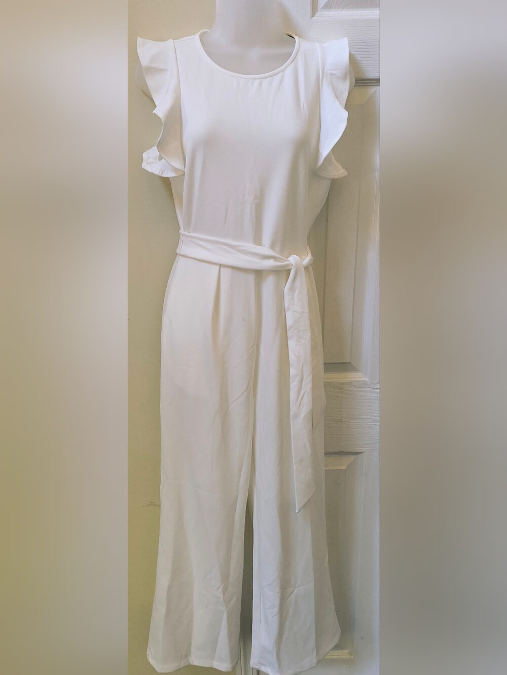 Sleeveless White Midi Dress with Self-Tie Belt